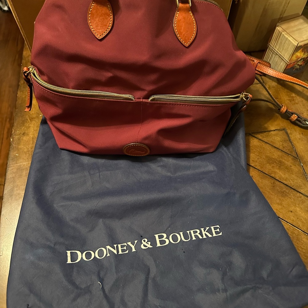 Dooney & Bourke Burgundy Tote with Tan Accents